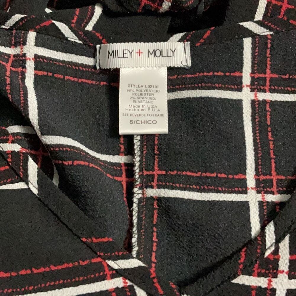 Miley + Molly Black Red Plaid Crop Top Long Sleeve Back Bow Tie Size Small - Picture 5 of 5